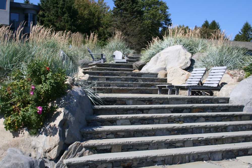 These steps allow access to a private beach.  The large boulders were individually placed before step construction began.